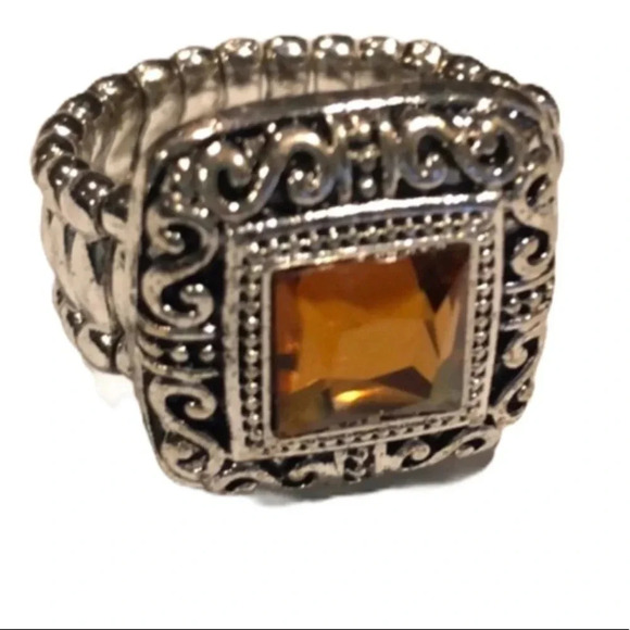 COSTUME JEWELRY NEW WOMENS RING SILVER STONE ELASTIC FALL WINTER GIFTS ONE SIZE - Picture 4 of 8